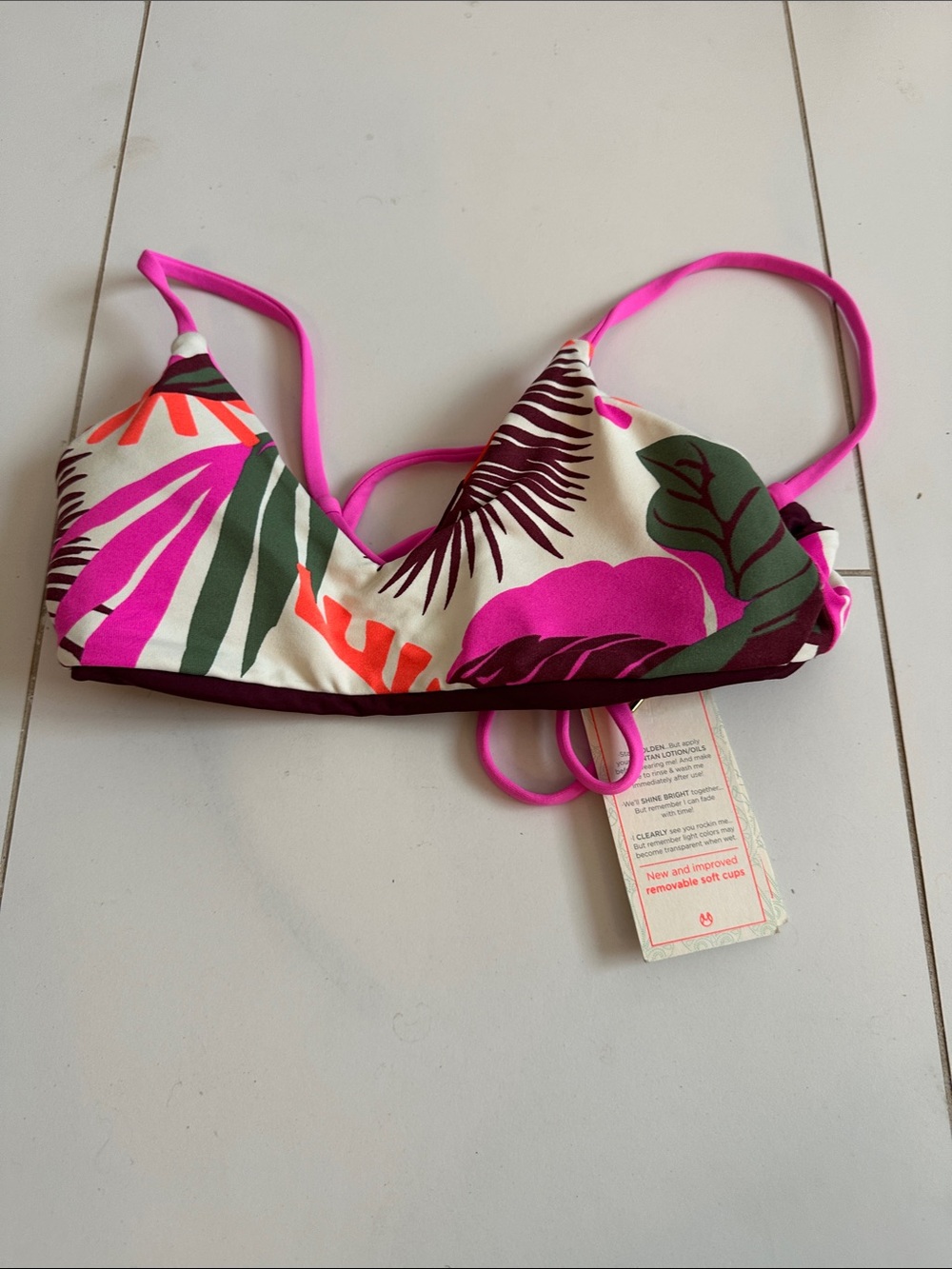 Maaji Tropical Pink & Green Bikini Top small girls 10/12 reversible